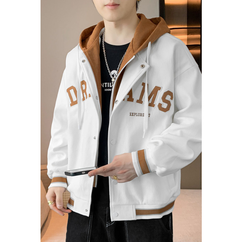 南极人假两件夹克男士外套春秋季新款潮牌男装秋冬连帽防风上衣服