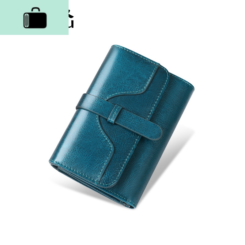 女士钱包小款 小巧 精致皮短款2020新款时尚百搭三折纽扣NEW LAKE 孔雀蓝