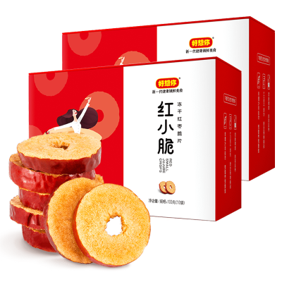 好想你冻干红枣脆片100g*2盒 红枣脆片办公室休闲零食红枣干脆枣制品盒装内含袋装