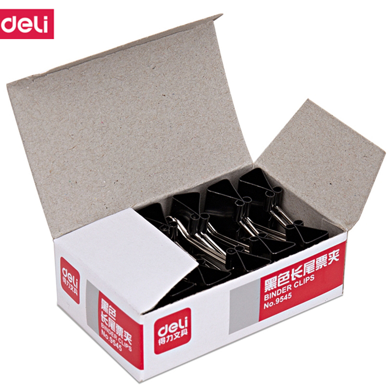 得力(deli) M 9545-5#长尾票夹19mm盒装(黑)(12只/盒)