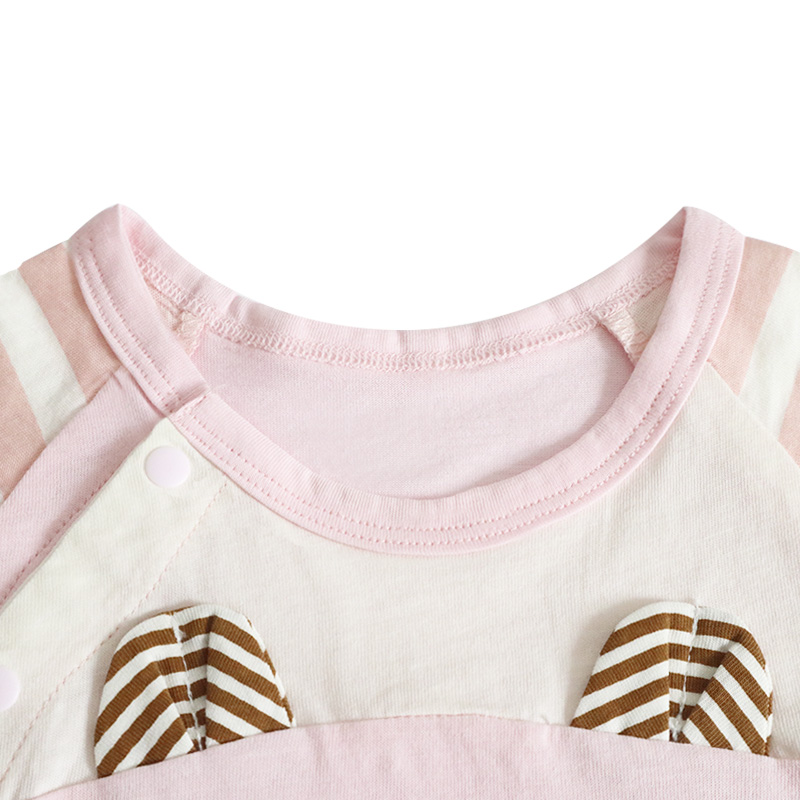 安笛贝乐婴儿纯棉短袖连体衣夏装薄款哈衣半袖爬服开裆睡衣0-1岁2女粉色宝宝衣服59-73cm高清大图