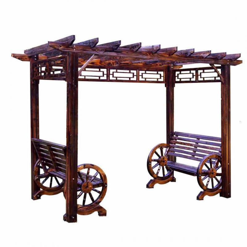 森美人户外防腐木葡萄架庭院碳化爬藤架室外花园公园长廊简易凉亭木屋 车轮B款加宽葡萄架（有椅无桌）