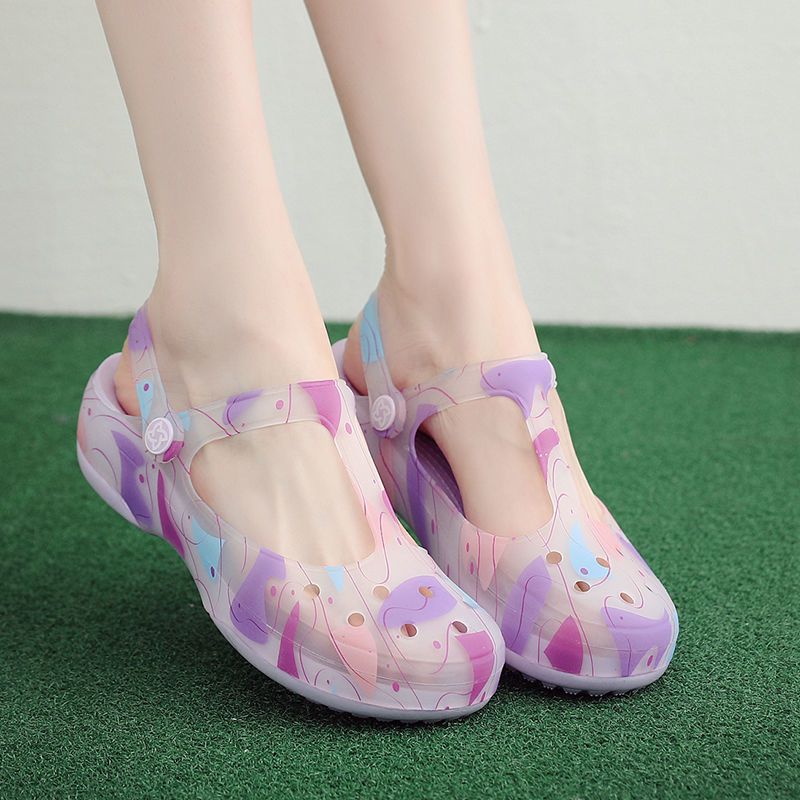 veblen加厚软底洞洞鞋女夏季旅游防滑果冻鞋沙滩鞋女士凉拖鞋樱花金色