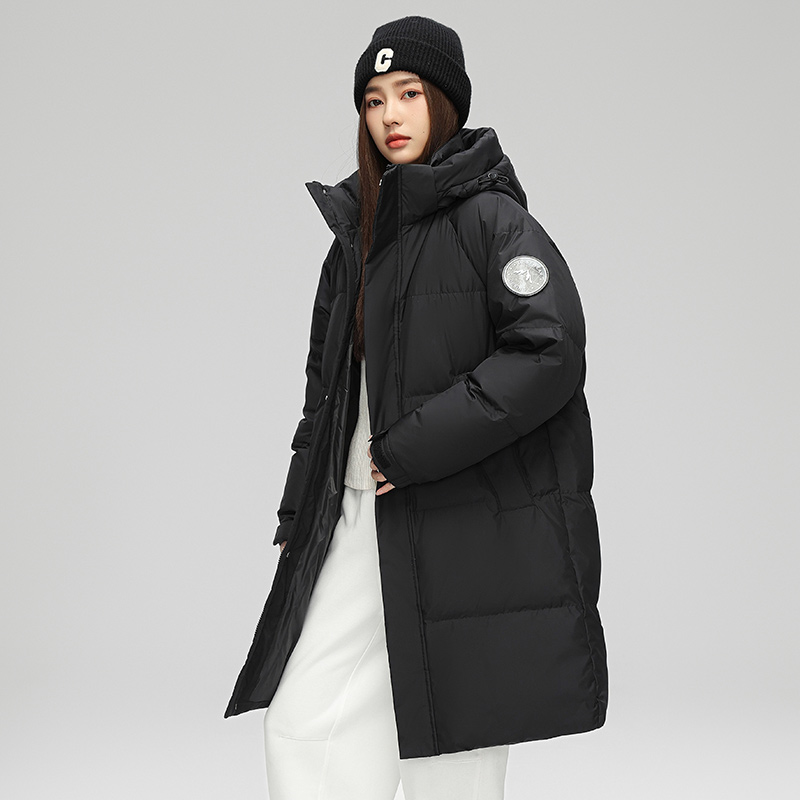 伊夫狼爪(YIFULANGZHUA)保暖大衣羽绒服男女中长款情侣跨境户外工装连帽外套 M 优701黑色