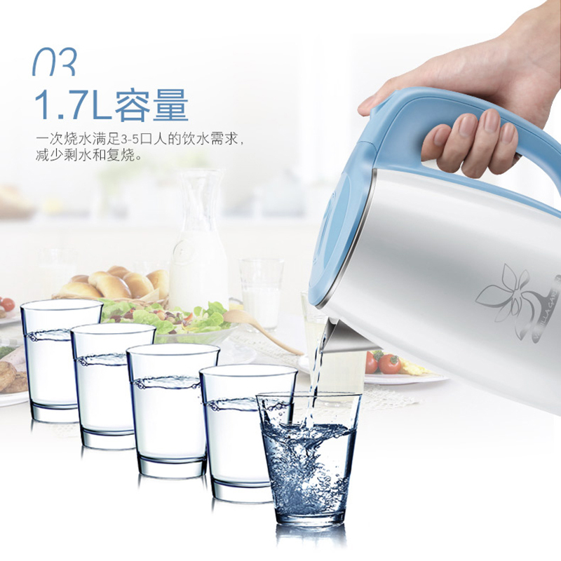 天际ZDH-317D电热水壶304不锈钢家用自动断快速电热烧水壶1.7L