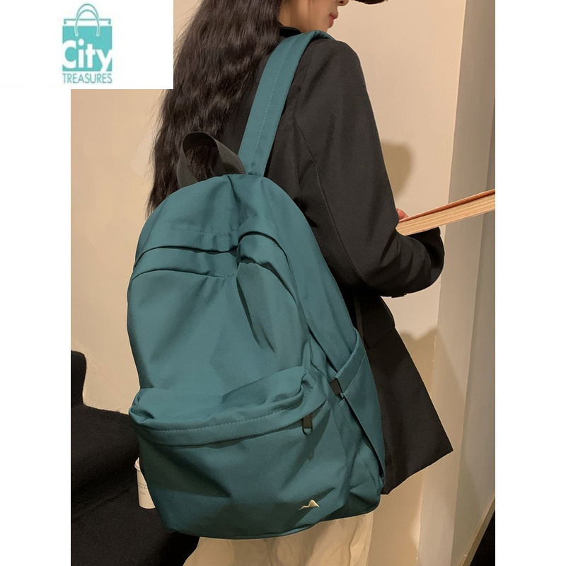 BANGDOU双肩包简约女大学生 休闲慵懒随意风纯色书包通勤旅游柔软大背包