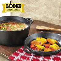 Lodge 洛矶洛极 美国进口健康无涂层铸铁锅炖锅多功能汤锅煎锅生铁焖烧焖锅2件套26cm