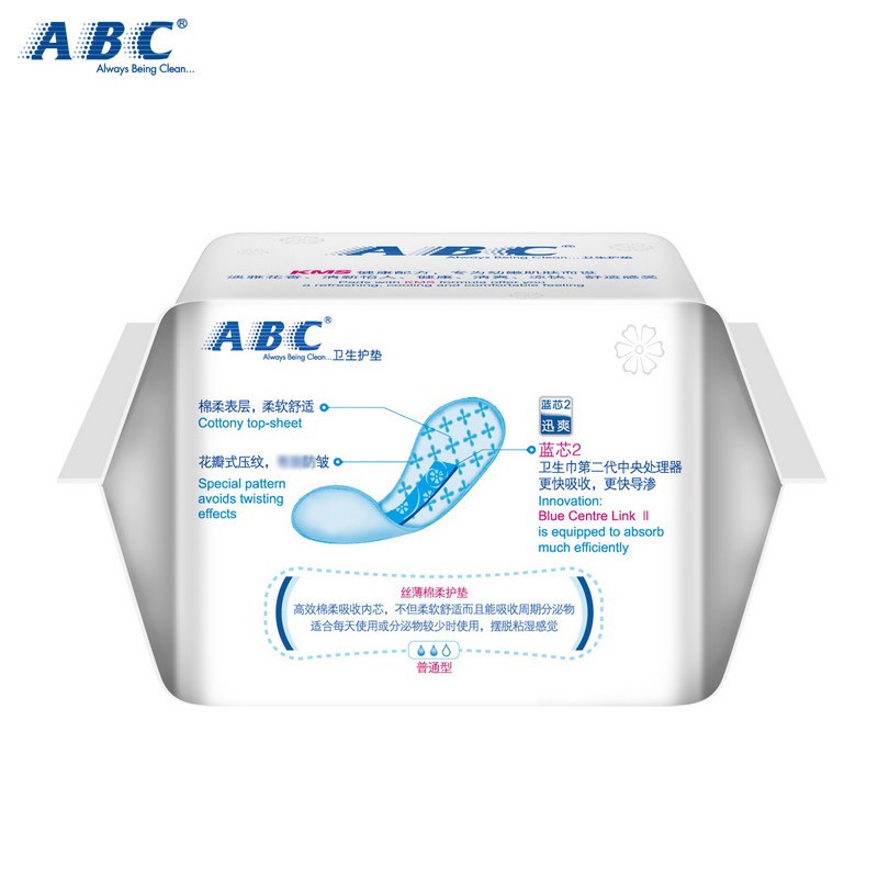 ABC卫生护垫丝薄透气棉柔亲肤清凉舒爽KMS健康配方163MM 22片