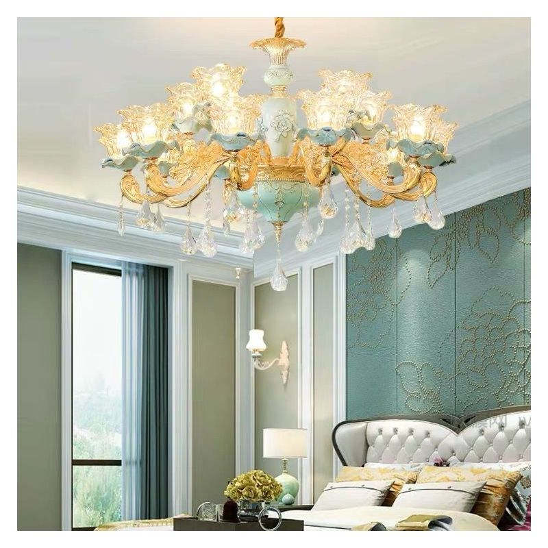 欧式吊灯陶瓷客厅水晶灯餐厅卧室灯具现代家用复式楼奢华法式吊灯