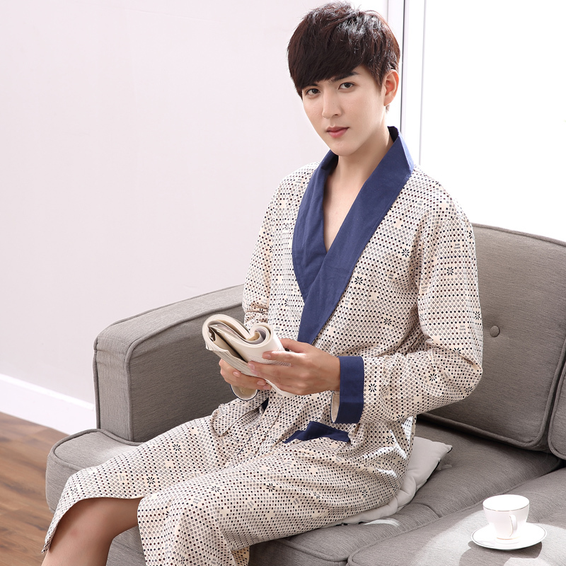 浴袍男士睡袍男春秋夏季纯棉睡衣薄款长袖长款浴衣男式全棉家居服