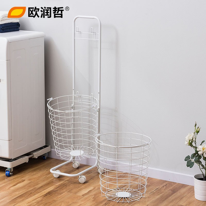 欧润哲(ORANGE) 白色大容量分类脏衣篮 带轮可移动衣服收纳筐 金属收纳层车 洗衣篓洗涤篮子收纳篮 600098