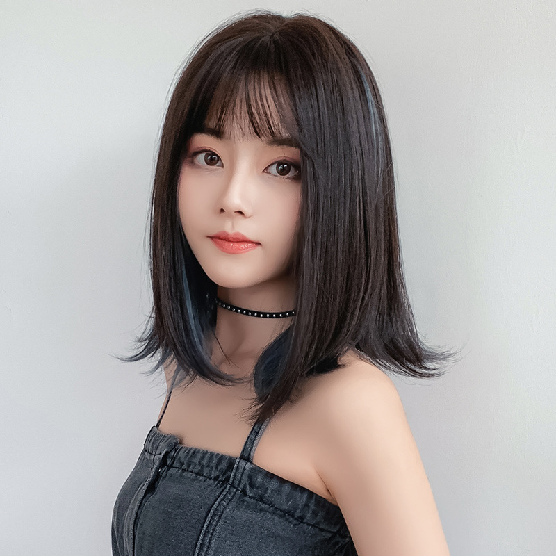 欧美新款假发长直发挑染渐变色整顶发套微卷中长直发微卷