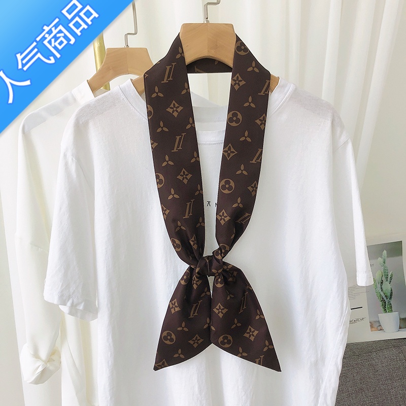 suntek春秋字母细窄长条丝巾女百搭时尚小领巾牛仔裤腰带绑包丝带飘带