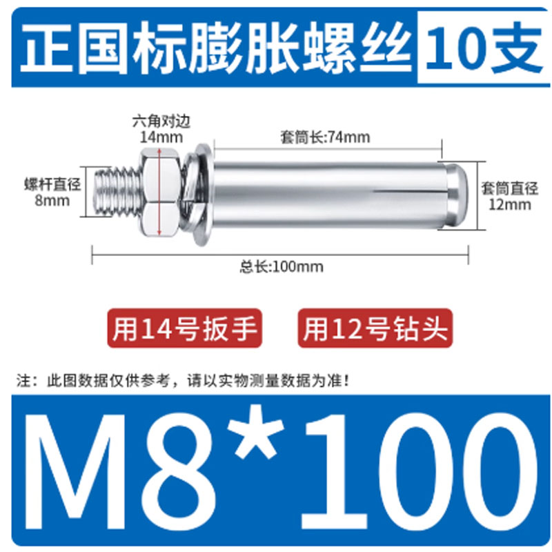 沪心正国标膨胀螺丝M8*100 10支装