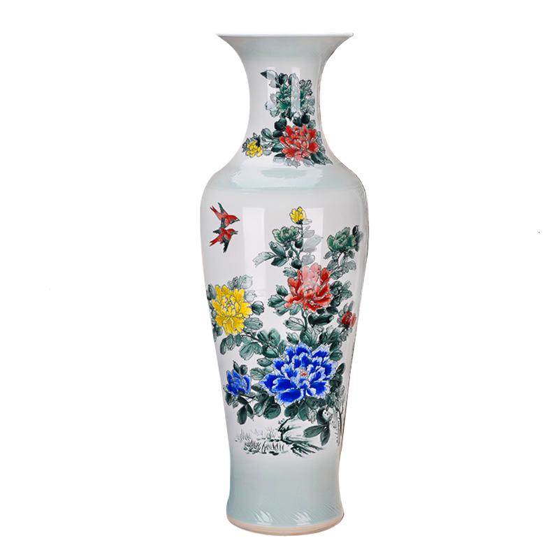 器花瓶手绘粉彩花开富贵1米落地现代客厅家居大号摆件 三维工匠 1.4米花开富贵高清大图