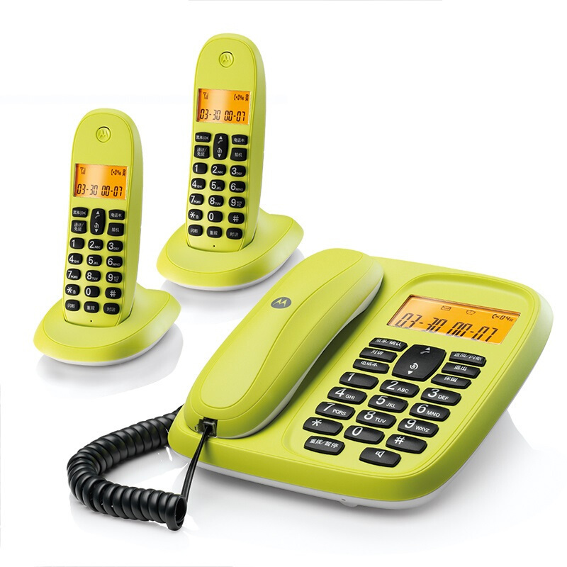 摩托罗拉(MOTOROLA)CL102C数字无绳电话机 无线座机 子母机一拖二 办公家用 中文显示 双免提套装(青柠色)