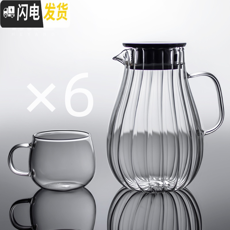 三维工匠玻璃凉水壶可高温家用大容量杯防爆扎壶果汁凉白开茶壶套装冷水壶 玻璃花瓣壶大号2.0+6龙胆杯茶具高清大图