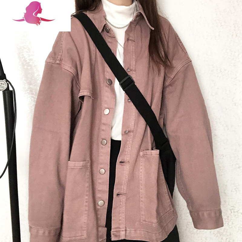 艳如飞复古工装牛仔外套女春秋慵懒风韩版宽松外穿长袖百搭衬衫港风衬衣衬衫