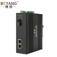博扬 BY-R102A/B 串口工业级光纤收发器 千兆单模单纤1光2电+RS232 光电转换器 光纤交换机一对