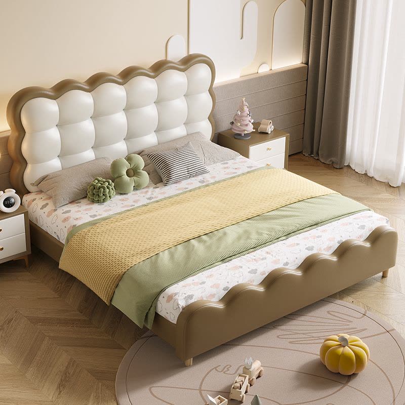 女孩公主床皇冠皮艺床1.5米粉色云朵少女学生单双人实木床图片