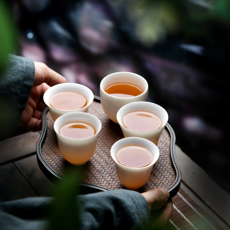 华普思德化品茗杯陶瓷主人杯小茶杯个人杯羊脂玉瓷存白色 描金-响杯 4只装高清大图