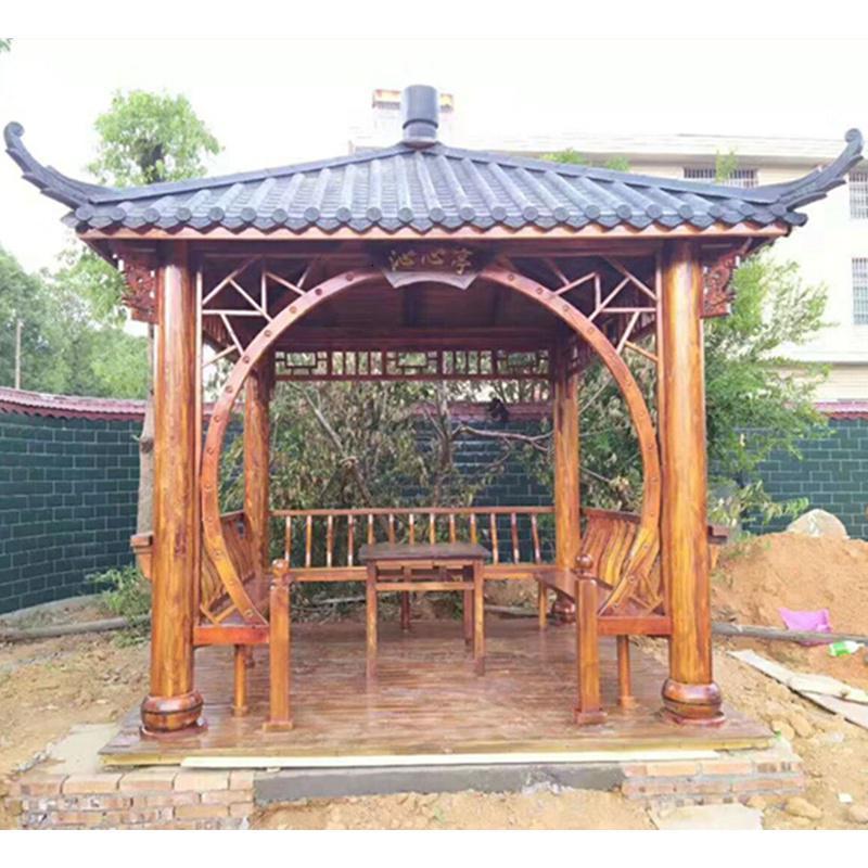 森美人六角凉亭户外庭院实木木屋别墅简易花园楼顶防腐木亭子古建休闲亭 预付款专拍