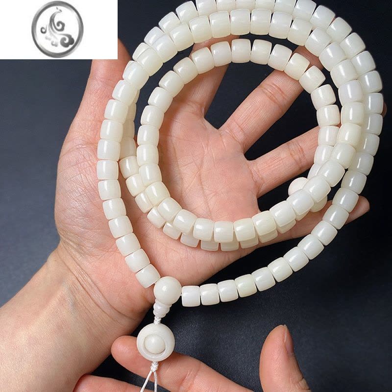 JiMi白玉菩提根手串原籽直切桶珠 老型108颗手串项链跑环手链男女文玩图片