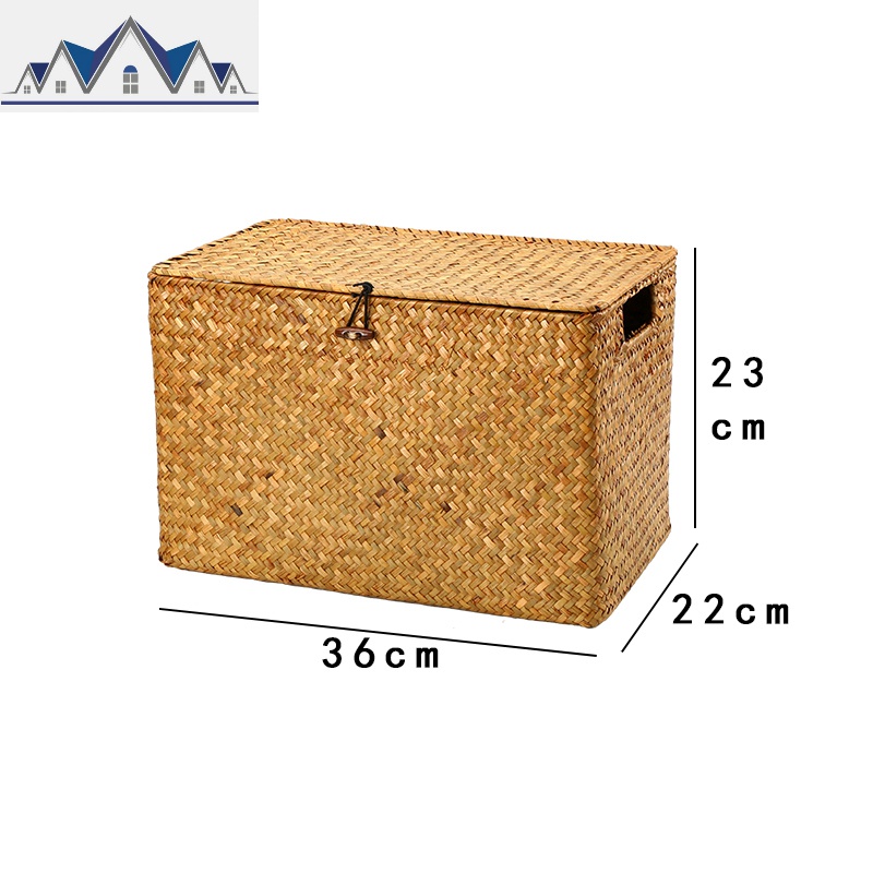 编大号收纳筐编织收纳篮书籍玩具收纳箱整理箱田园风杂物储物盒 三维工匠 橙色小号36*22*23cm加盖
