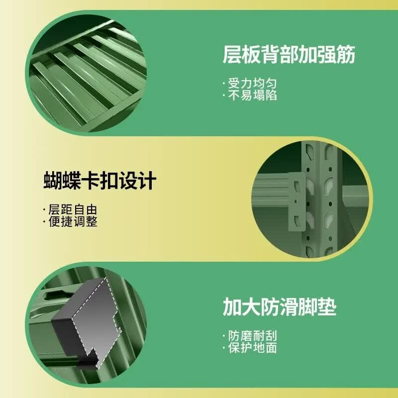 威百达军绿色货架仓储多层货架装备器材架轻型中型重型货架仓库储物架 4层副架Y 100*50*200cm每层承重150斤高清大图