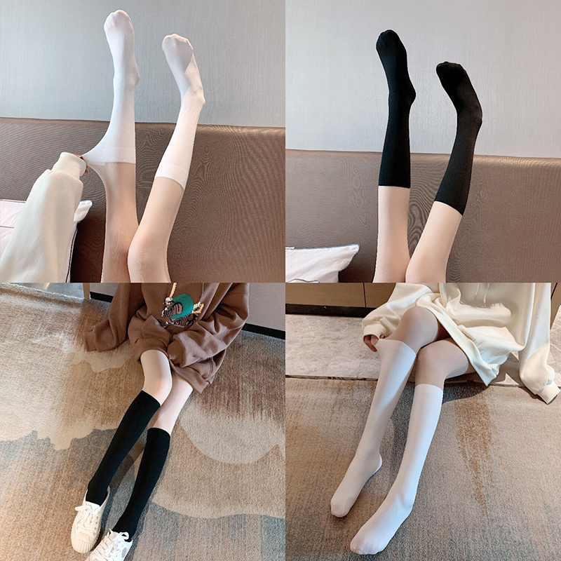 2019秋季新款甜美少女高腰弹力连体打底裤袜撞色外穿网红美腿袜女