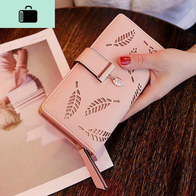 2019新款长款钱包女长款镂空皮带扣拉链钱包大容量女士皮夹零钱包NEW LAKE 粉色XXS