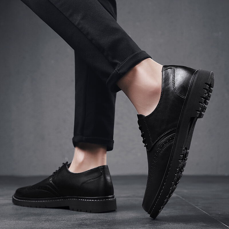 梵克公牛鞋皮鞋男春秋耐磨商务英伦内休闲皮鞋黑色正装男士韩版休闲鞋