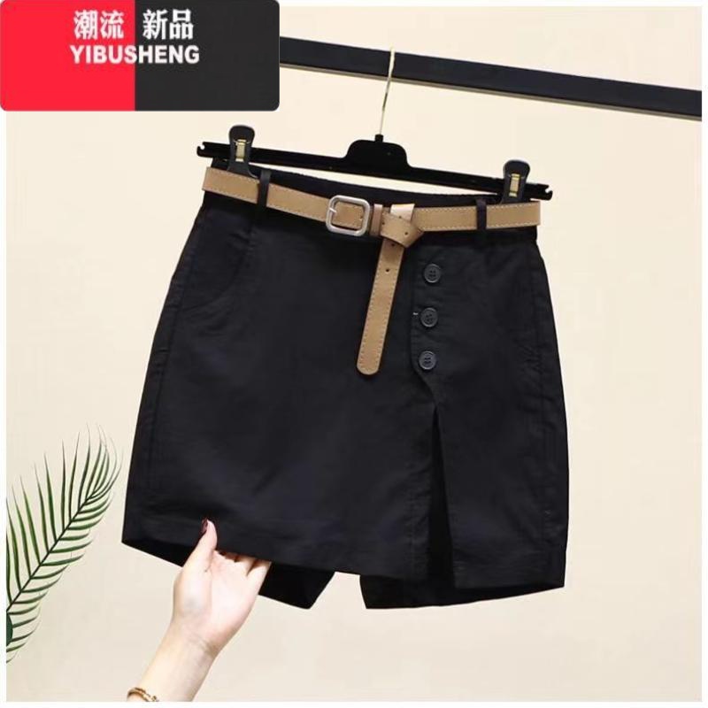 YIBUSHENG麻休闲短裤女士2024装新款韩版百搭时尚显瘦裤松紧腰裙裤子高清大图