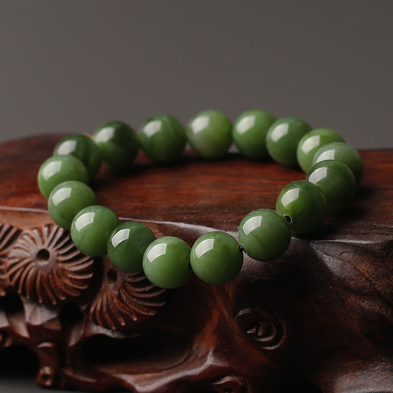 天然碧玉手链女饰品朋克半宝石水晶手串佩戴显气质高贵优雅12毫米 墨绿色