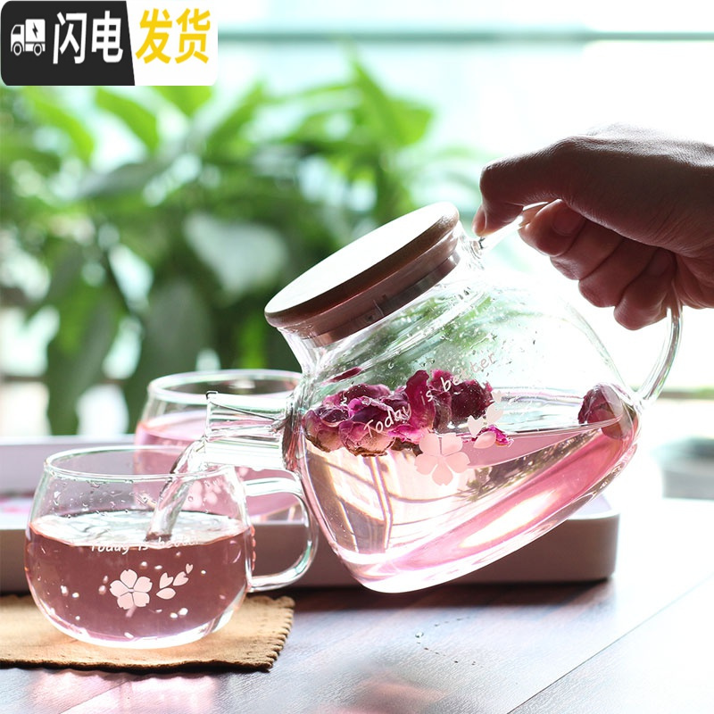 三维工匠茶壶耐热玻璃茶具可高温泡茶壶花茶壶过滤家用烧水壶套装 大圆嘴壶-单壶