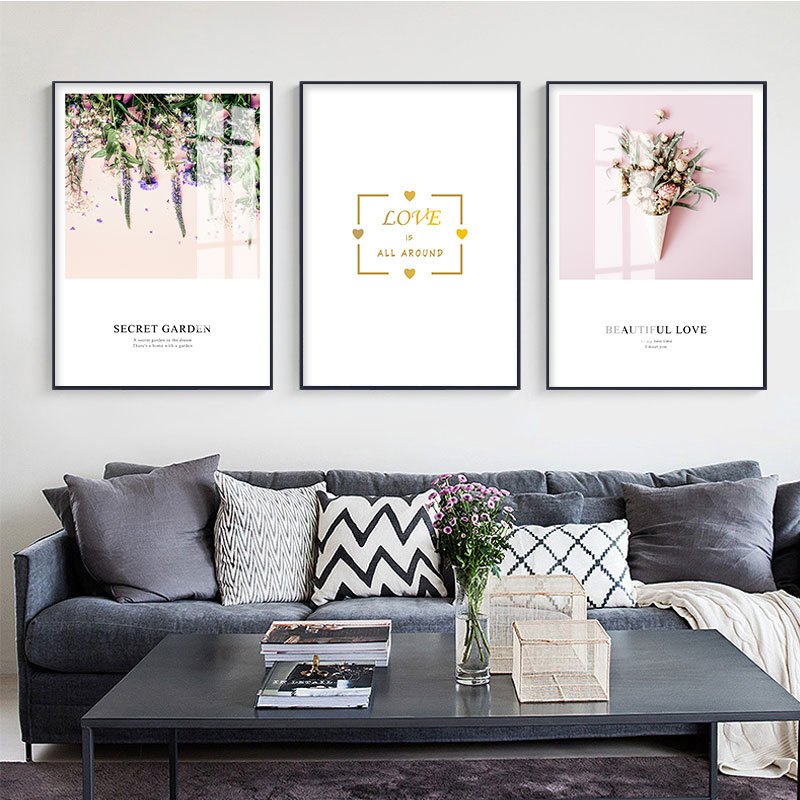 乔迁礼品北欧风格装饰画客厅挂画玫瑰花网红壁画粉色ins画少女心