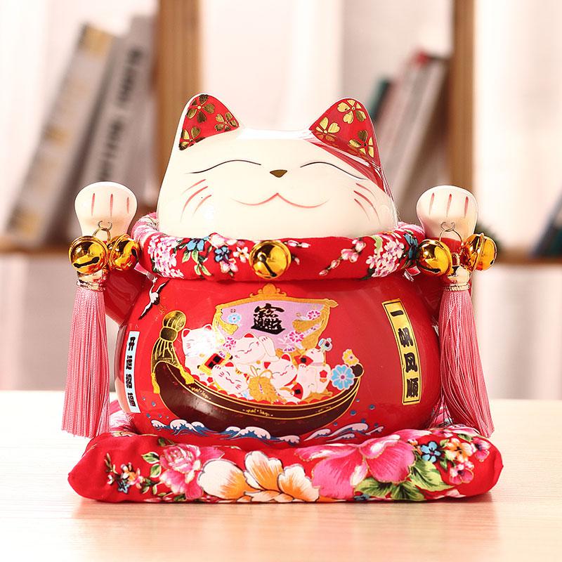 猫摆件店铺开业礼品收银台大号储蓄罐陶瓷发财猫客厅 三维工匠 7寸金运(红色)猫高清大图