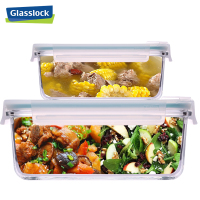 三光云彩(GLASSLOCK)钢化玻璃保鲜盒蒸汽孔密封盒两件套人可微波饭盒便当盒套装1100ml+480ml玻璃保鲜盒