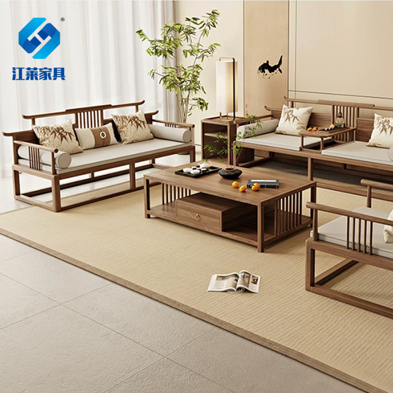 江莱 新中式禅意沙发三人位带炕几JL-SF010/2100*780*880mm/张高清大图