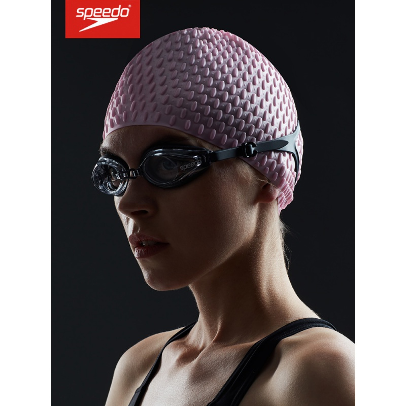 Speedo/速比涛泳帽男女长防水硅胶游泳帽大号泡泡成人护耳不勒头泳帽