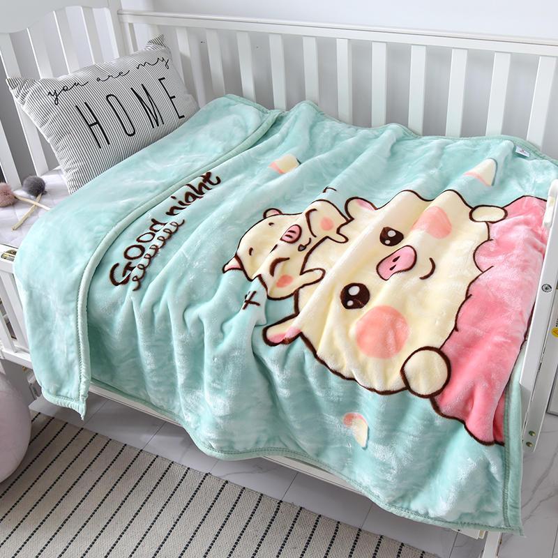 婴儿毛毯单层薄款法兰绒毯儿童小毯子盖毯宝宝幼儿园午睡薄毯子卡通猪