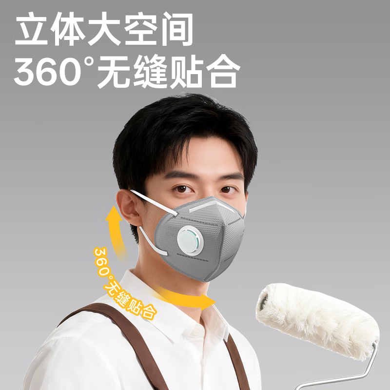 袋鼠医生KN95级工业防护口罩灰色/C型单阀1片/包 50包/袋 20袋/箱