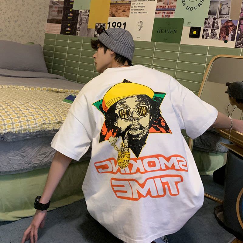 WOOG2005短袖男夏季新款INS港风宽松体恤国潮街头上衣大码胖子T图片