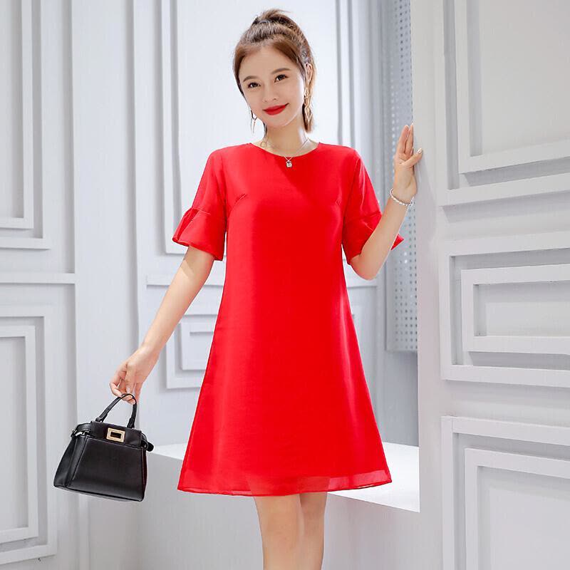 迪鲁奥(DILUAO)夏天中长款孕妇裙孕妇敬酒服新娘2021夏季新款结婚礼服平时可穿回雪纺连衣裙显瘦 红色图片