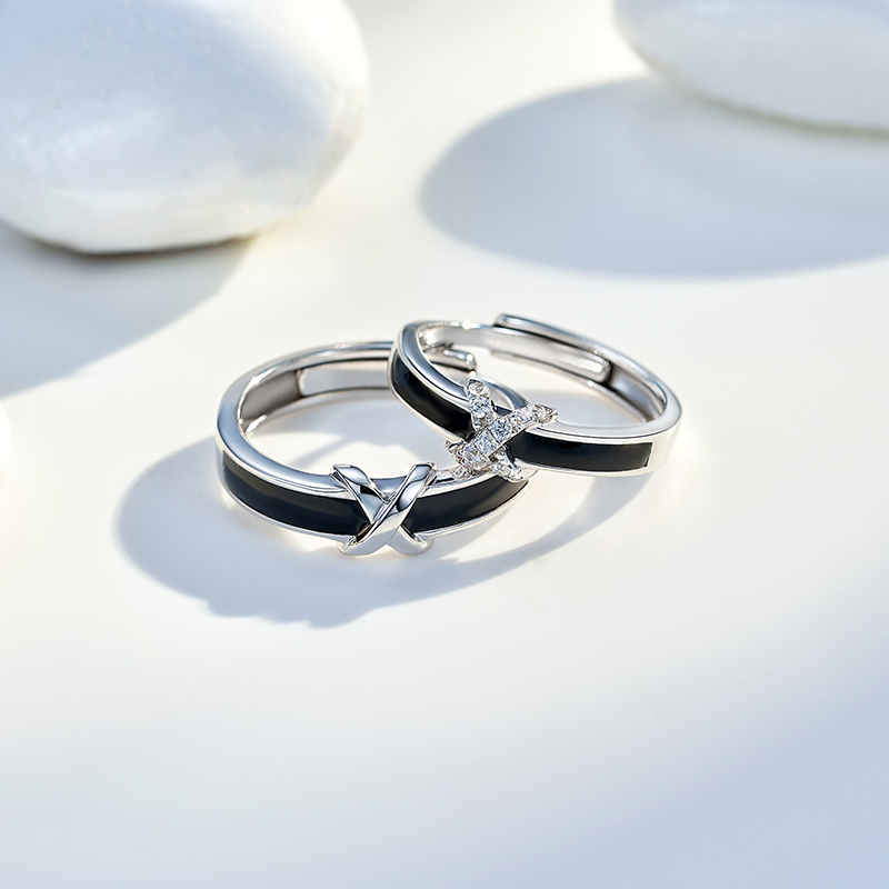 梦金园几何x个性银戒指情侣对戒纪念日礼物恋人小众高级感银首饰