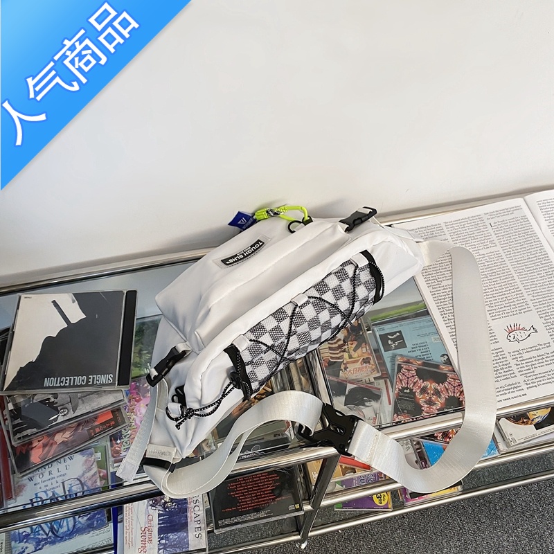 封后胸包男生潮牌ins小包男士包包单肩斜挎包休闲腰包男款小背包挎包 白色现货速发送绿色挂绳