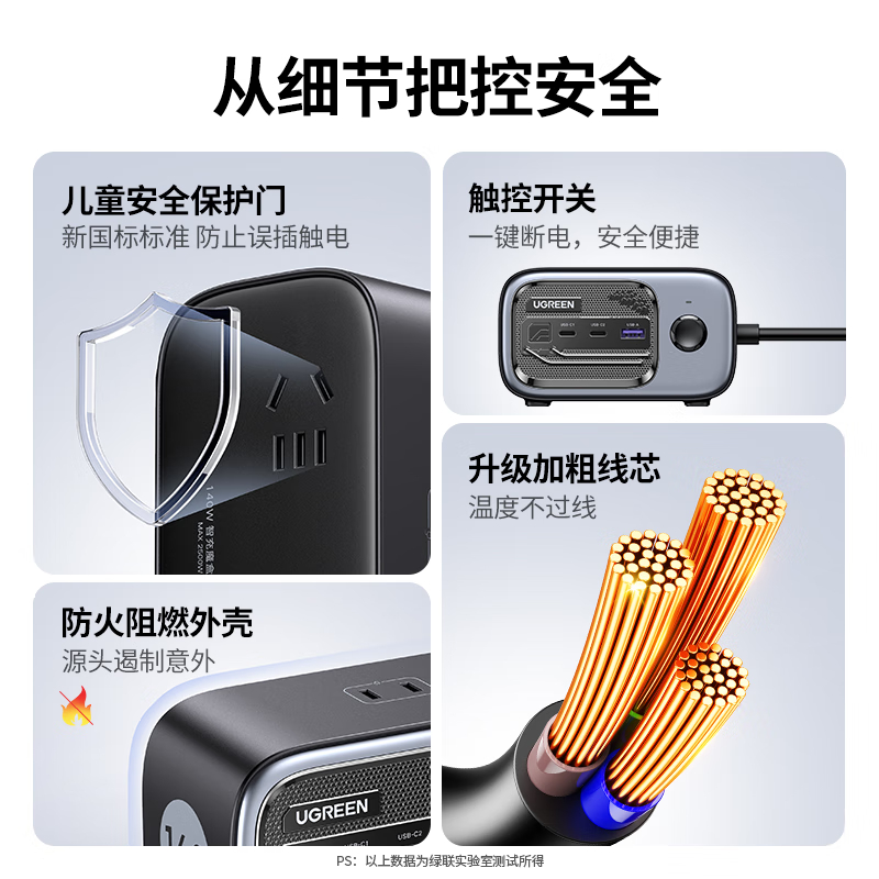 绿联(UGREEN)氮化镓充电器140W魔盒桌面充电站多口TypeC快充头苹果手机笔记本配240W线高清大图