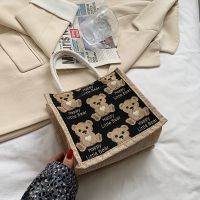 上班手提袋可爱环保购物袋包包女2021新款ins亚麻防水便当饭盒包 黑色