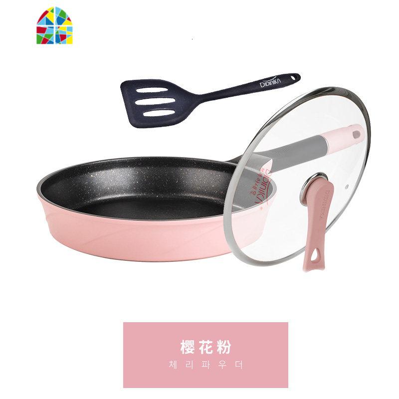 韩国迪迪尼卡平底锅不粘锅烙饼牛排煎蛋锅家用多功能早餐锅 FENGHOU 可爱粉圆煎锅+盖子+小黑铲