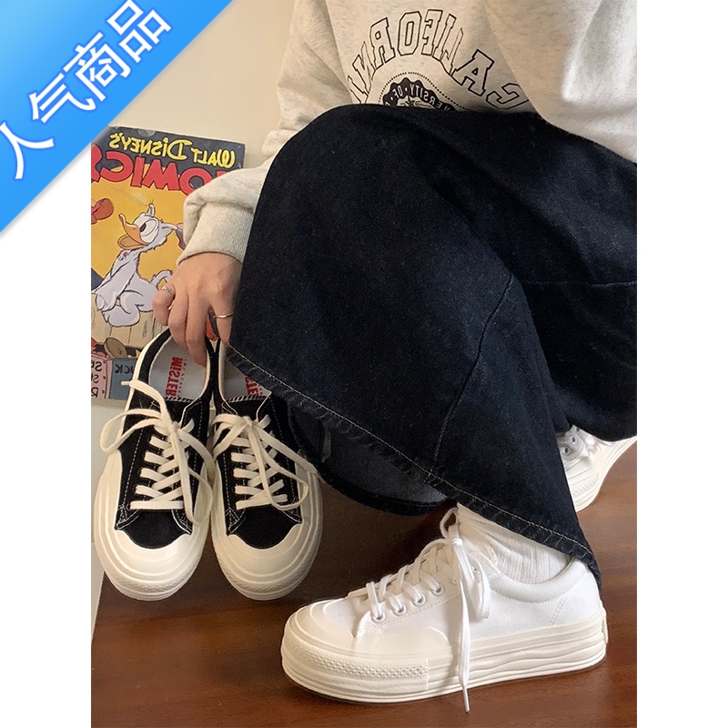 SUNTEK厚底帆布鞋女鞋可爱日系大头鞋2023夏季新款学生百搭小白鞋女高清大图